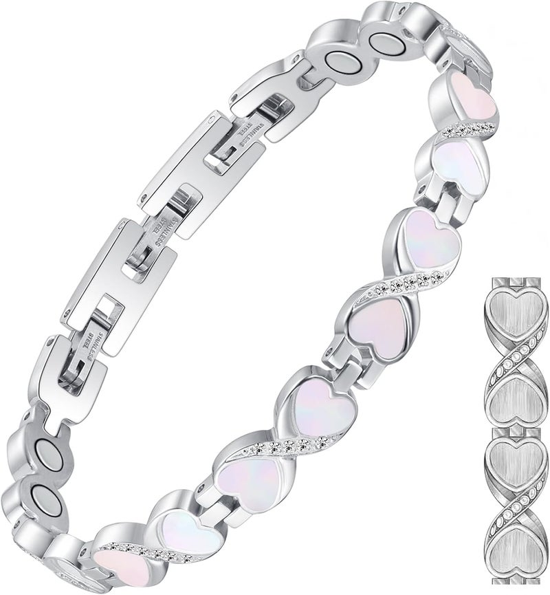 Feraco Magnetic Bracelets for Women with 3800 Gauss Effective Magnets, Stainless Steel Bracelet with Sparkling Zirconia, Infinite Symbol - Image 1